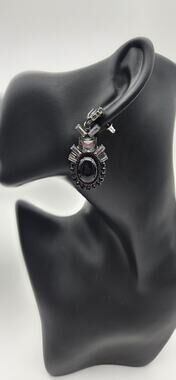 Black Rhinestone Statement Dangle Earrings Faceted Crystal Faux Onyx Drop...